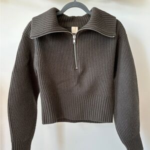 H&M Women's Wool Ribbed Half-Zip Sweater